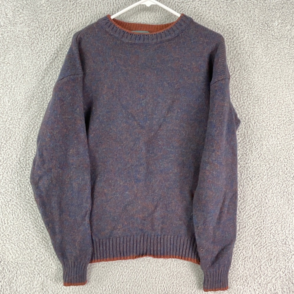 Woolrich Sweater Mens M Purple Multi Wool Blend Crew Neck Handframed Vintage